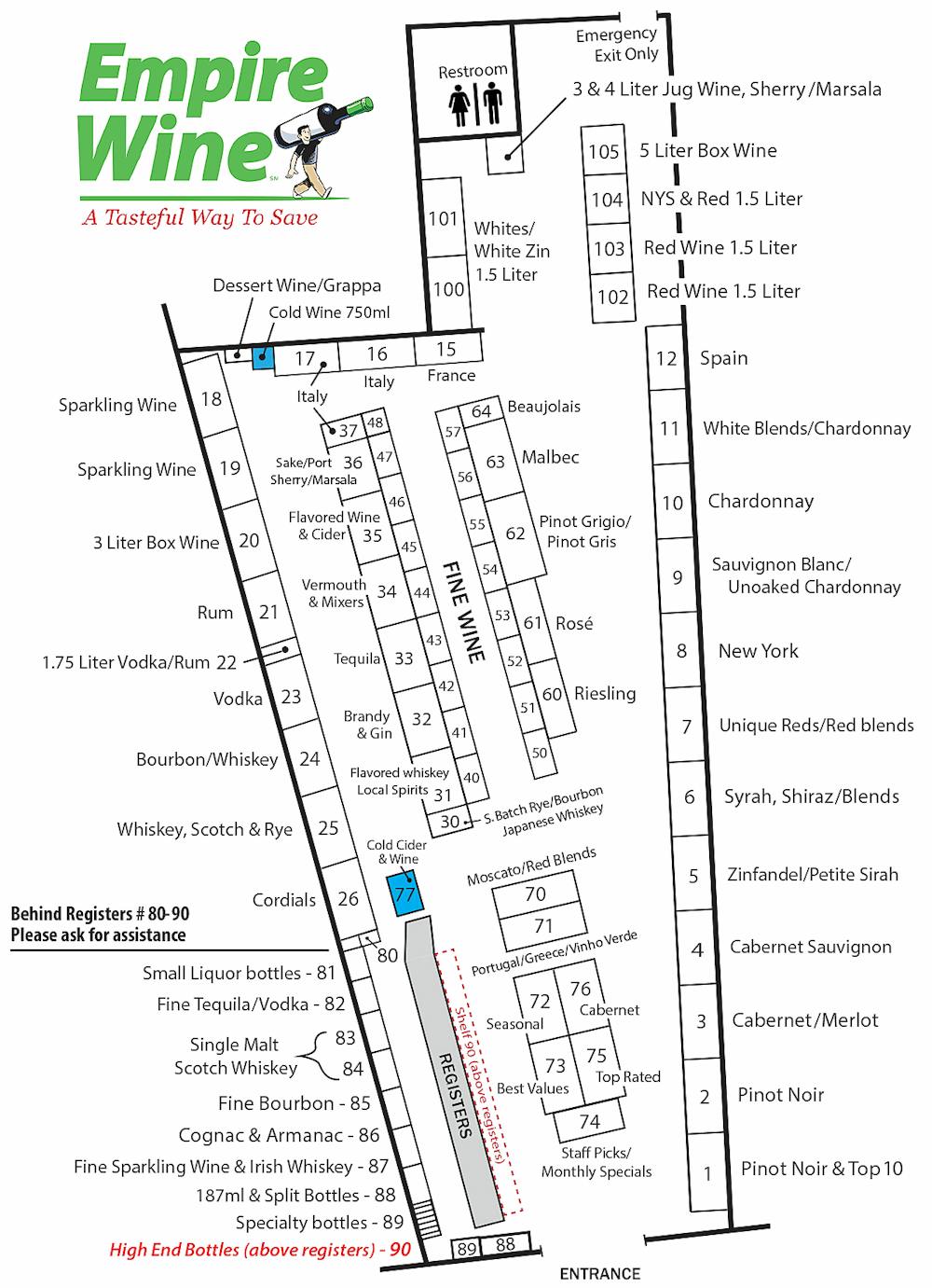 Empire Wine & Liquor Store Shelf Locator Map