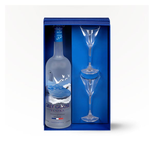 Grey Goose Vodka Gift Set w/2 Martini Glasses 750ml