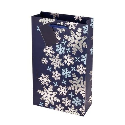 2btl Holiday Wine Gift Bag Blue Snowflake