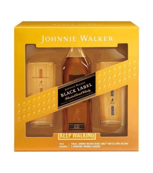 Johnnie Walker Black w/2 Glass Gift Set Blended Scotch Whisky