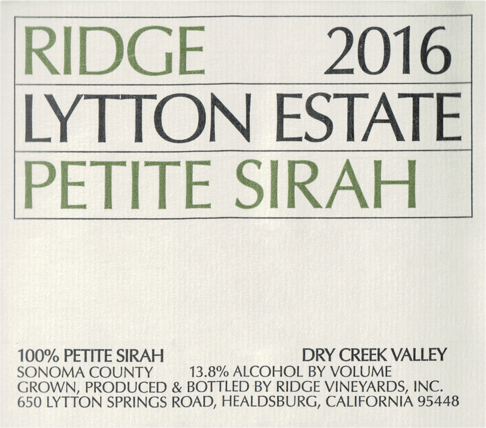 Ridge 'Lytton Estate' Petite Sirah 2018 Petite Sirah
