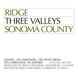 Ridge Vineyards Three Valleys Zinfandel 2019 image
