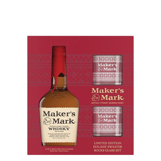 Makers Mark Bourbon Gift Set w/2 Snowflake Glasses 750ml