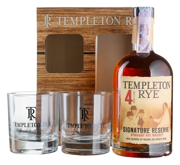 Templeton 4yr Rye w/2 Rock Glasses Gift Set 750m