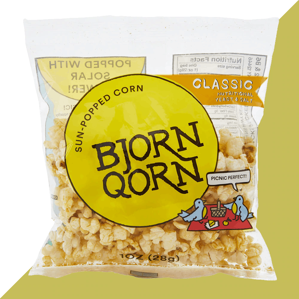 BjornQorn 'Classic' Sun Popped Corn 1oz. Snacks, Chips, Crackers