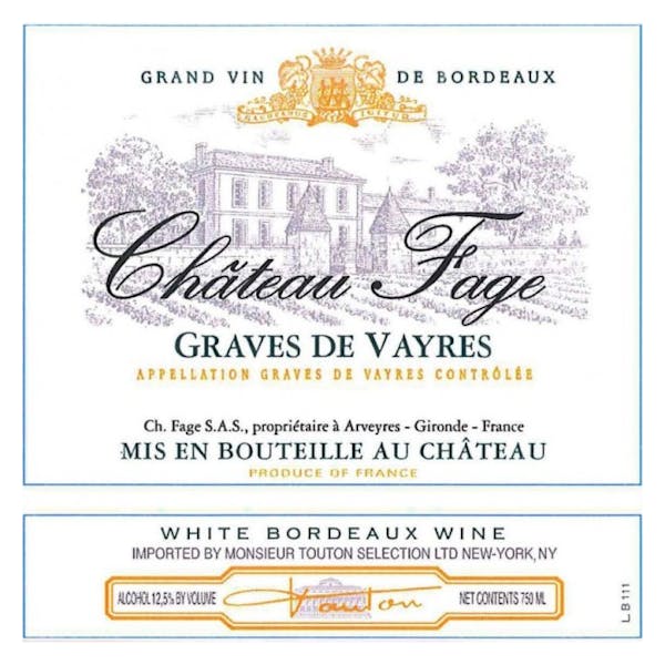Chateau Fage Graves de Vayres Blanc 2021
