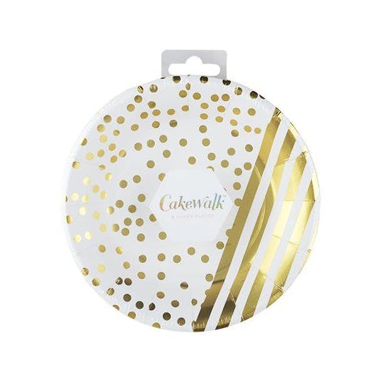 Gold Striped & Dot Paper Plate by Cakewalk (Set of 8)