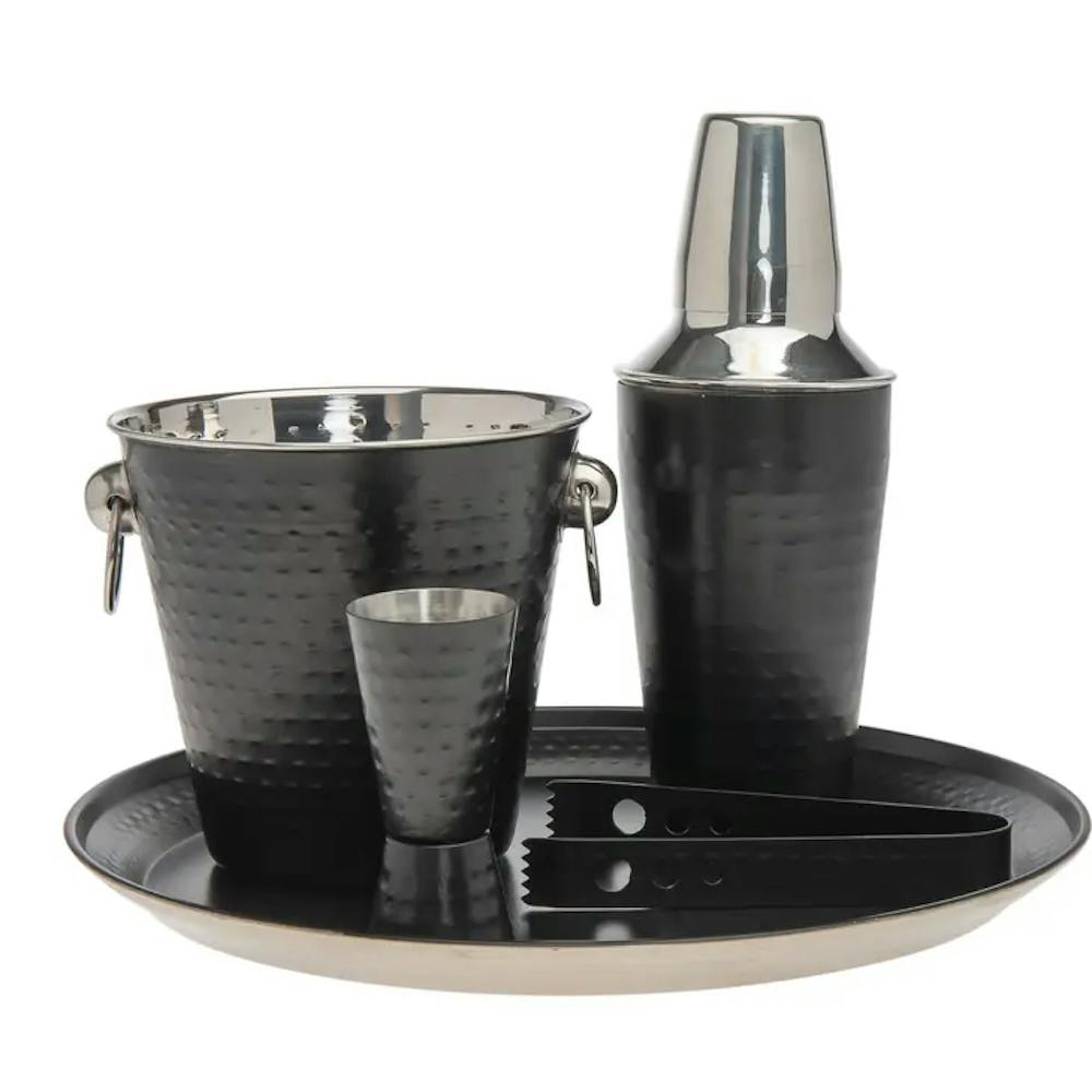 Black Hammered Stainless Steel 5pc. Bar Set by Godinger Bar Tools