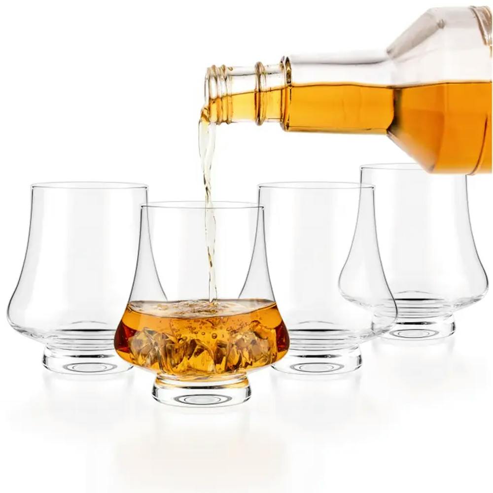 Luxbe Bourbon & Whiskey Crystal Glass Snifter Set of 4 Spirits Glasses
