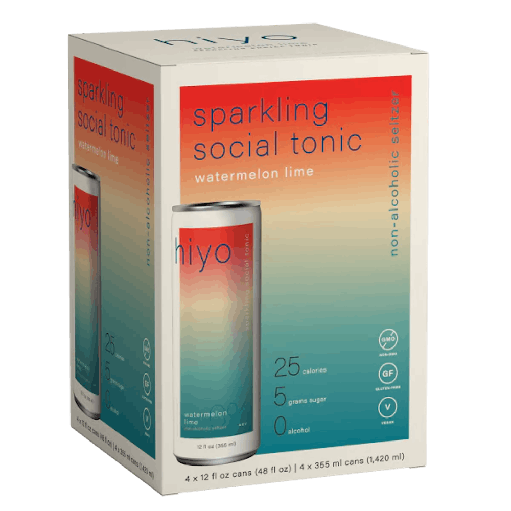hiyo Watermelon Lime NonAlcoholic Social Tonic 4pk Adaptogenic Drinks