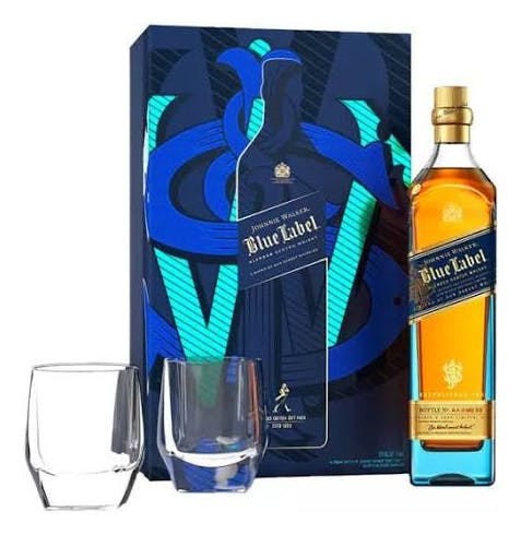 Johnnie Walker Blue 750ml w/2 Glasses Gift Set :: Blended Scotch Johnnie Walker Blue 750ml w/2 Glasses Gift Set :: Blended Scotch