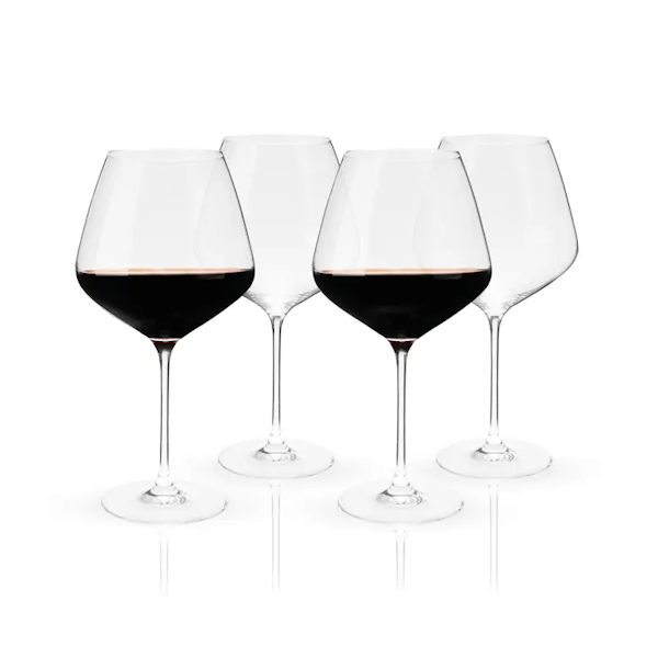 Viski Reserve European Crystal Burgundy Glasses Set Of 4 Wine Glasses