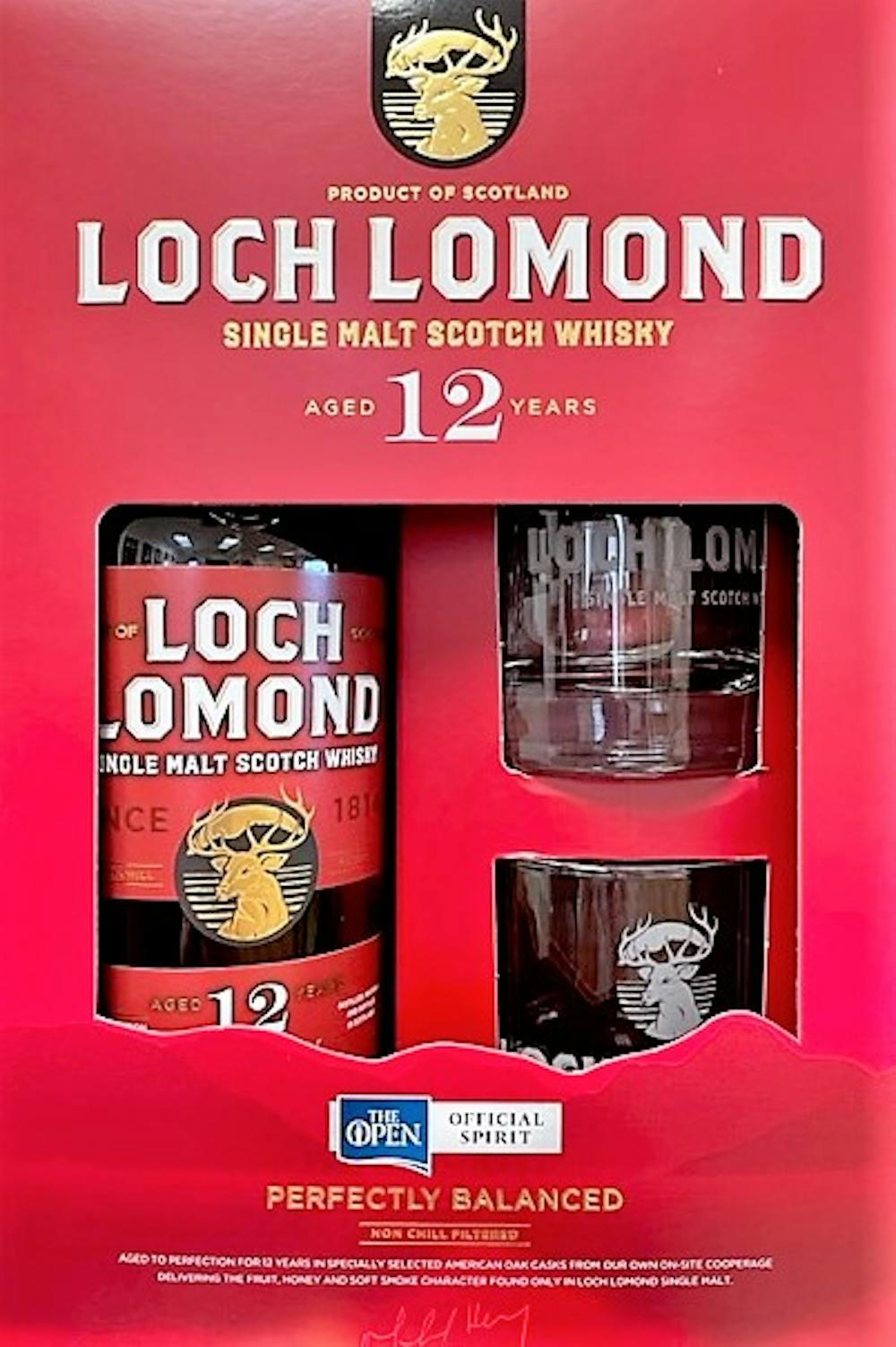 Loch Lomond w/2 Glass Gift Set 12yr Single Malt Scotch 750ml