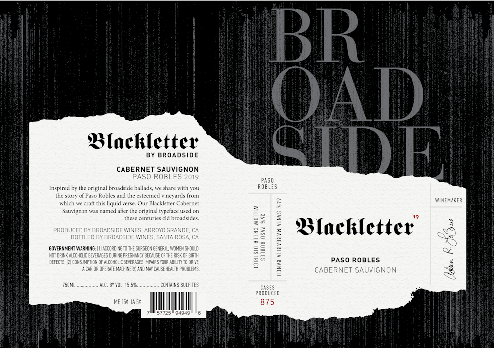 Broadside Black Letter Cabernet Sauvignon 2019 :: Cabernet Sauvignon