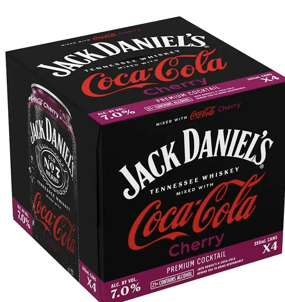 Jack Daniels & Cherry Coca Cola 4-355ml Cans :: Ready to Go Cocktails