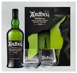 Ardbeg 10year Single Malt 750ml Gift Set w/ 2 Glasses :: Single Ardbeg 10year Single Malt 750ml Gift Set w/ 2 Glasses :: Single