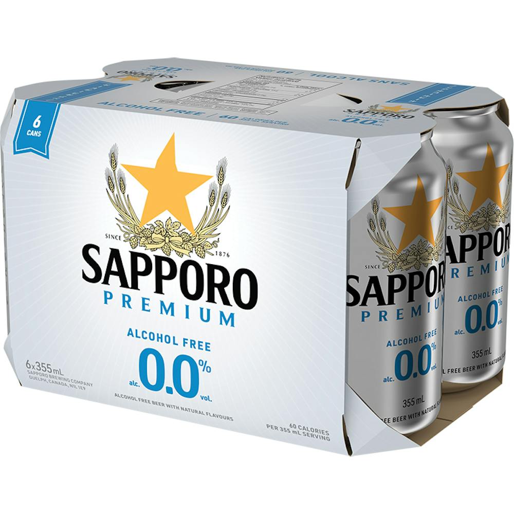 Sapporo Premium Non-Alcholic Japanese Lager 6-12oz Cans :: Non